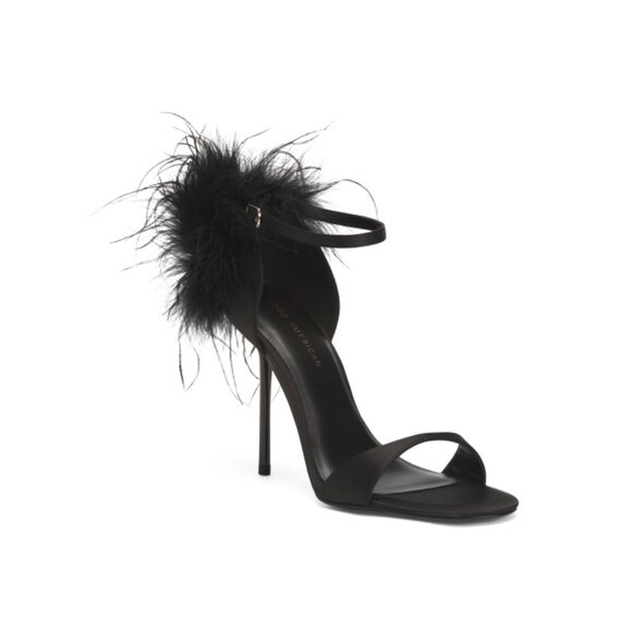 GOOD AMERICAN Black Feather Heeled Sandals - Picture 1 of 2
